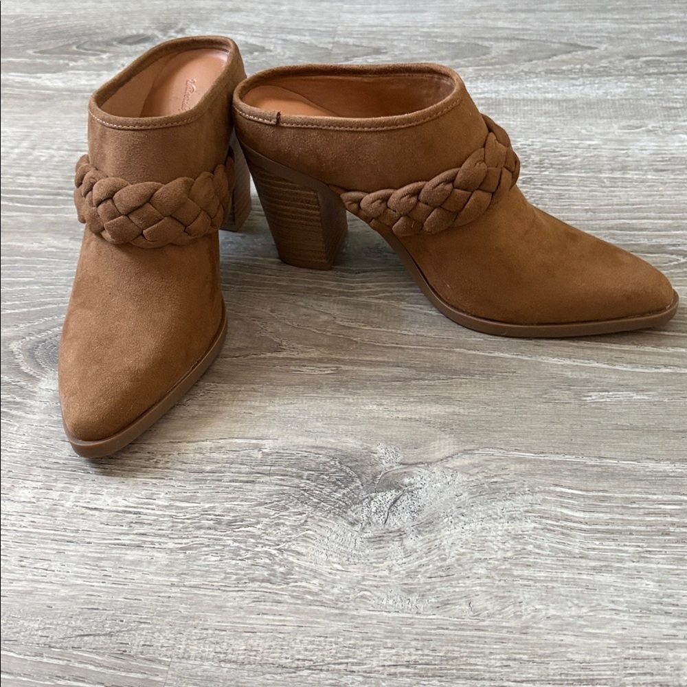 Universal Thread Shoes Womens 6.5 Slip On Mule Heel Bootie Braid Classic Brown